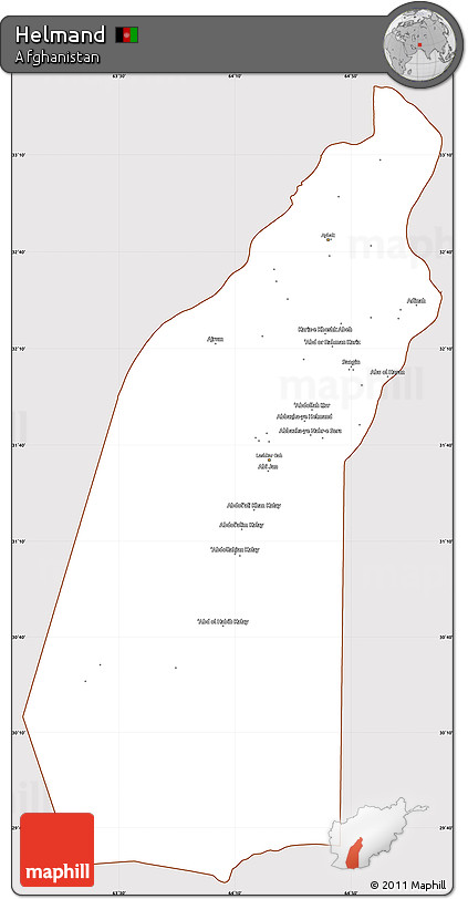 Classic Style Simple Map of Helmand, cropped outside