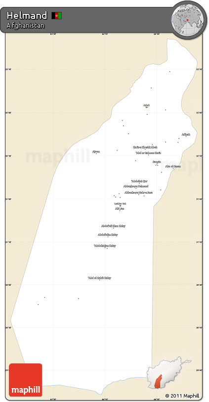 Classic Style Simple Map of Helmand, single color outside