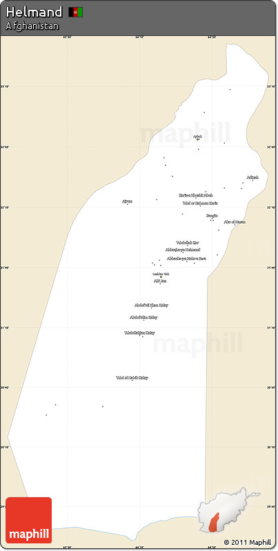 Classic Style Simple Map of Helmand, single color outside