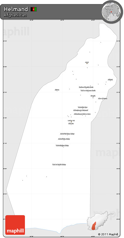 Silver Style Simple Map of Helmand, single color outside