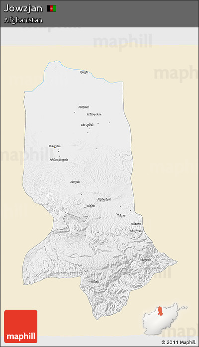 Classic Style 3D Map of Jowzjan, single color outside