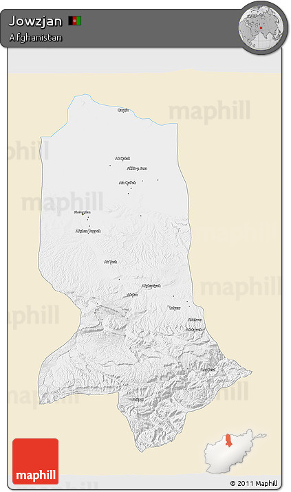 Classic Style 3D Map of Jowzjan, single color outside