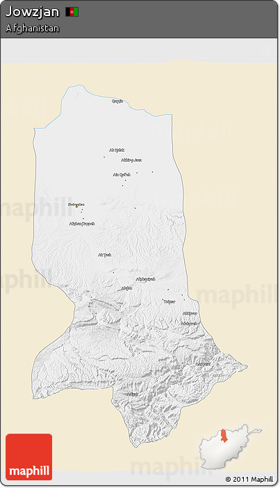 Classic Style 3D Map of Jowzjan, single color outside