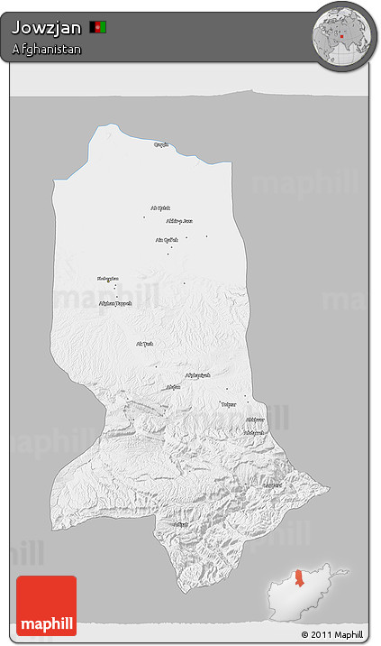 Gray 3D Map of Jowzjan, single color outside