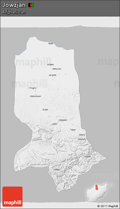 Gray 3D Map of Jowzjan, single color outside