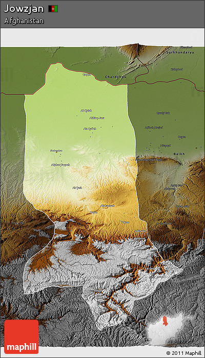 Physical 3D Map of Jowzjan, darken