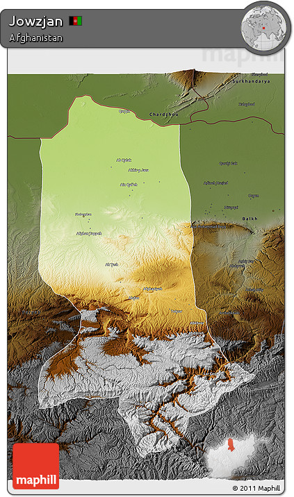 Physical 3D Map of Jowzjan, darken