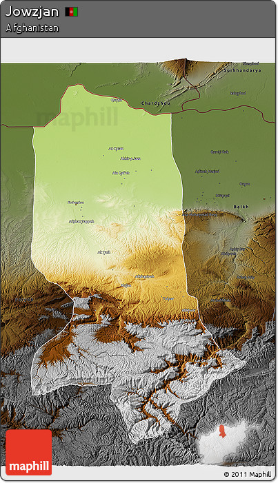 Physical 3D Map of Jowzjan, darken