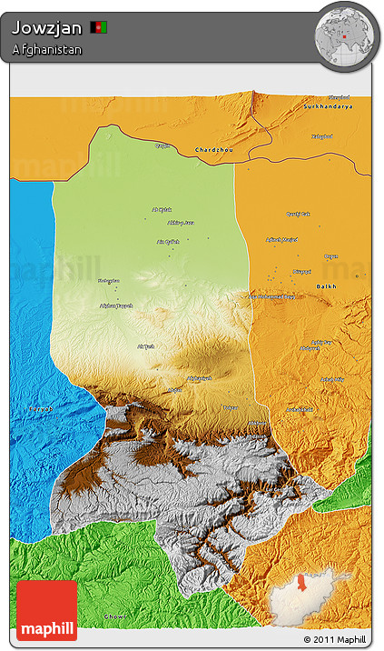 Physical 3D Map of Jowzjan, political outside