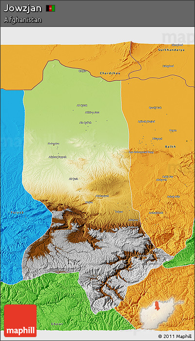 Physical 3D Map of Jowzjan, political outside