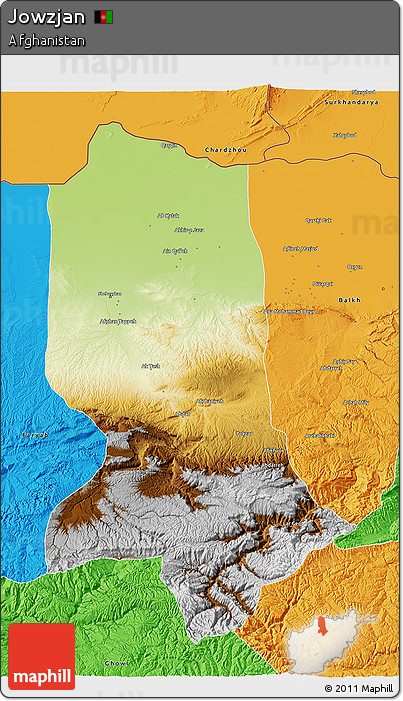 Physical 3D Map of Jowzjan, political outside