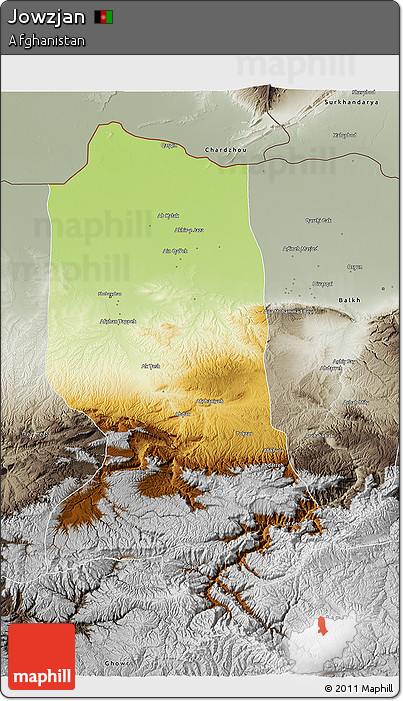 Physical 3D Map of Jowzjan, semi-desaturated