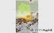 Physical 3D Map of Jowzjan, semi-desaturated