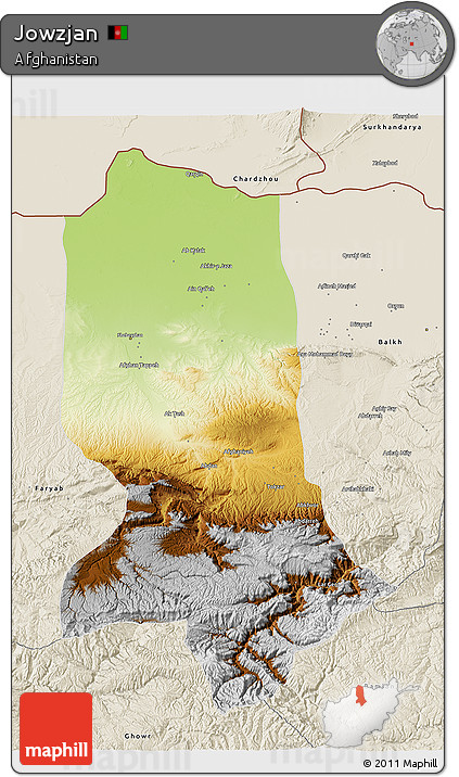 Physical 3D Map of Jowzjan, shaded relief outside