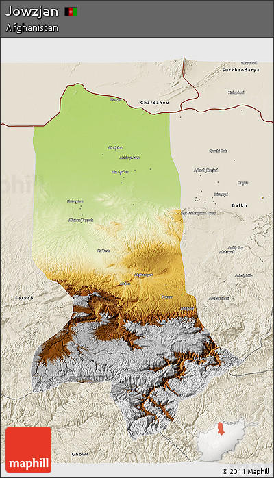 Physical 3D Map of Jowzjan, shaded relief outside
