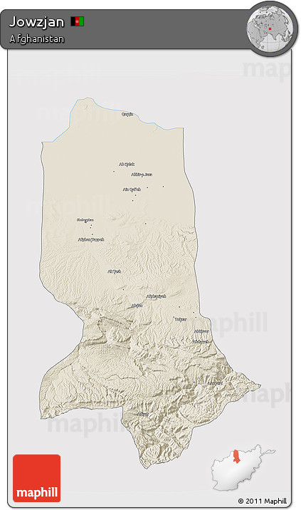 Shaded Relief 3D Map of Jowzjan, single color outside