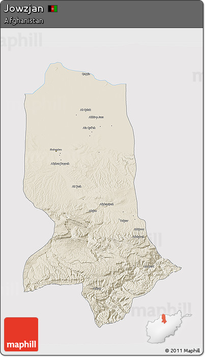 Shaded Relief 3D Map of Jowzjan, single color outside