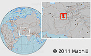 Gray Location Map of Jowzjan, within the entire country, hill shading