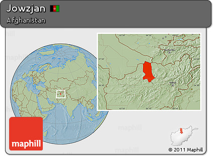 Savanna Style Location Map of Jowzjan, hill shading