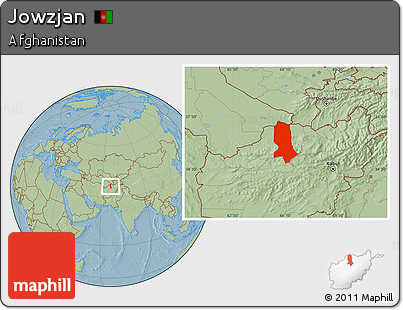 Savanna Style Location Map of Jowzjan, hill shading