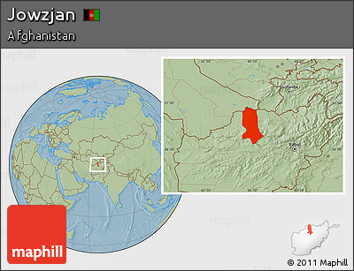 Savanna Style Location Map of Jowzjan, hill shading