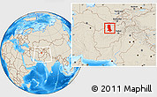 Shaded Relief Location Map of Jowzjan, within the entire country