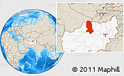 Shaded Relief Location Map of Jowzjan, highlighted country