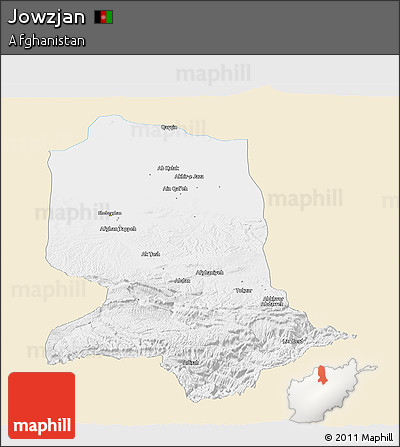 Classic Style Panoramic Map of Jowzjan, single color outside