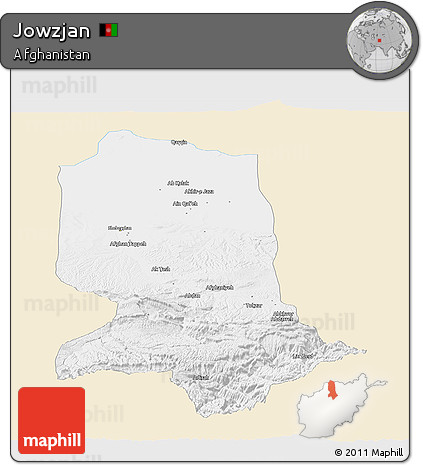 Classic Style Panoramic Map of Jowzjan, single color outside