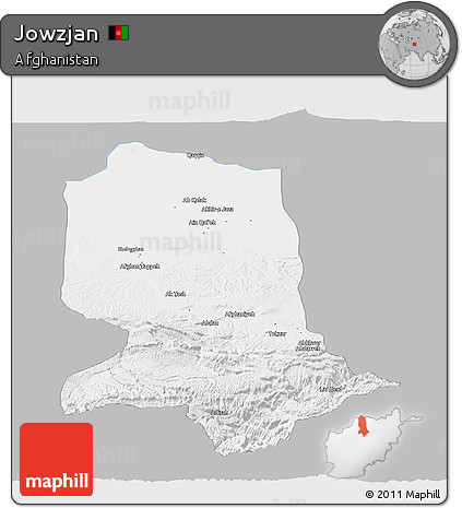 Gray Panoramic Map of Jowzjan, single color outside