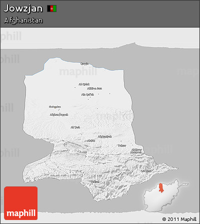 Gray Panoramic Map of Jowzjan, single color outside