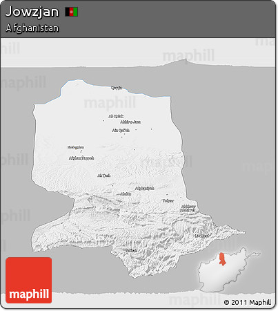 Gray Panoramic Map of Jowzjan, single color outside