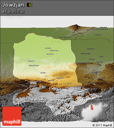 Physical Panoramic Map of Jowzjan, darken