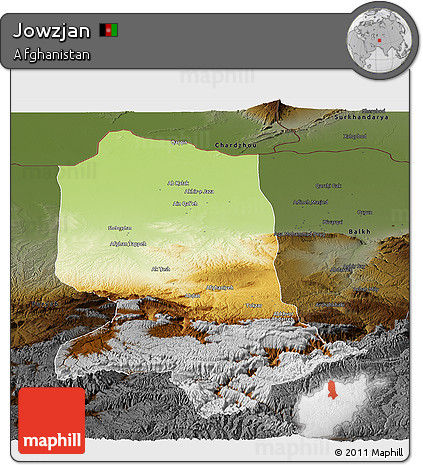 Physical Panoramic Map of Jowzjan, darken