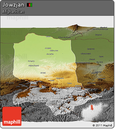 Physical Panoramic Map of Jowzjan, darken