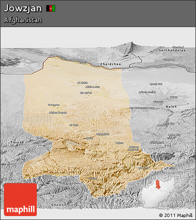 Satellite Panoramic Map of Jowzjan, desaturated