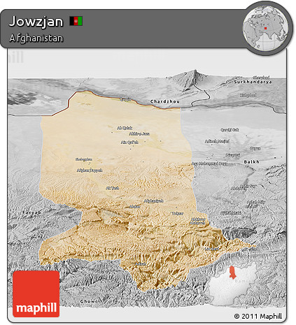 Satellite Panoramic Map of Jowzjan, desaturated