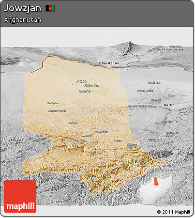 Satellite Panoramic Map of Jowzjan, desaturated