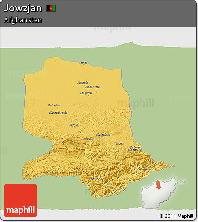 Savanna Style Panoramic Map of Jowzjan, single color outside