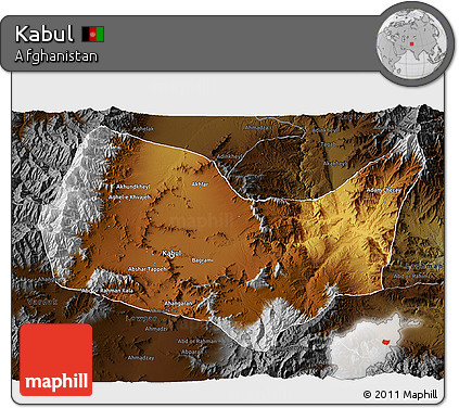 Physical 3D Map of Kabul, darken