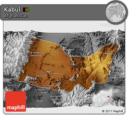 Physical 3D Map of Kabul, desaturated