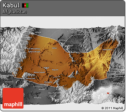 Physical 3D Map of Kabul, desaturated