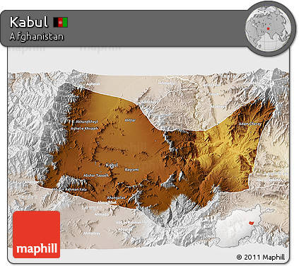 Physical 3D Map of Kabul, lighten
