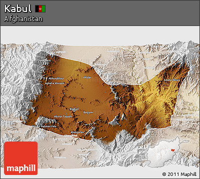 Physical 3D Map of Kabul, lighten