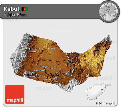 Physical 3D Map of Kabul, single color outside