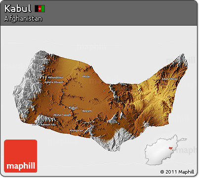 Physical 3D Map of Kabul, single color outside