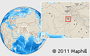 Shaded Relief Location Map of Kabul, within the entire country