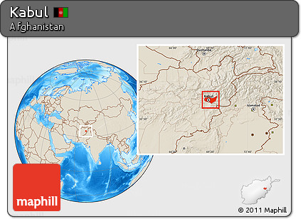 Shaded Relief Location Map of Kabul