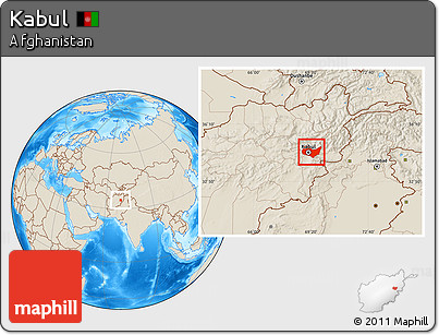 Shaded Relief Location Map of Kabul