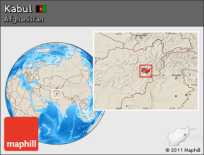 Shaded Relief Location Map of Kabul